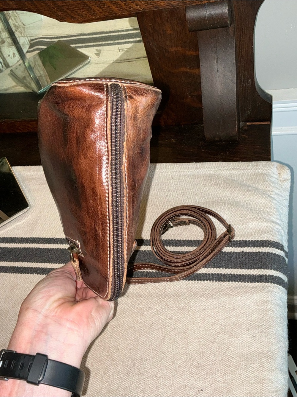 NWOT Bed Stu Leather Ventura Clutch Crossbody Belt Bag Teak Rustic Retail $155 - Picture 7 of 13